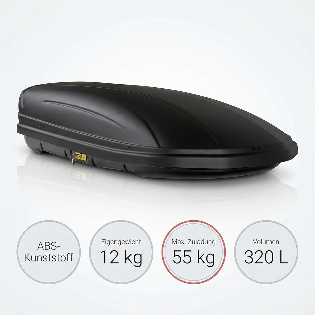 Cofre de techo VDP-MAA320 negro mate, portaequipajes de coche bloqueable, 320 litros