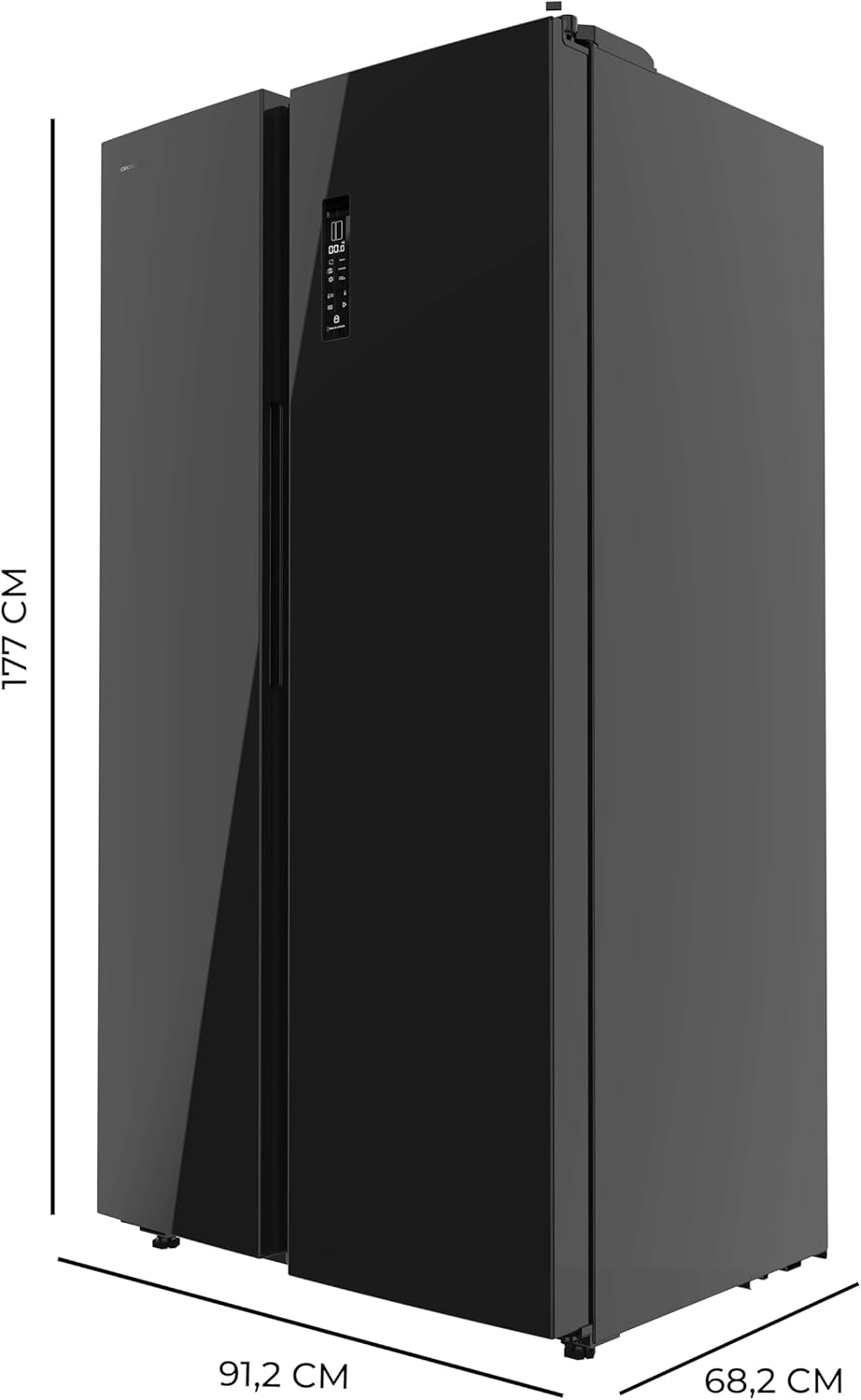 Frigorífico americano Cecotec de 550 litros Bolero CoolMarket SBS 550 Glass D. 177 cm de altura y 90 cm de ancho, sistema Multi Air Flow, Total No Frost, motor Inverter Plus