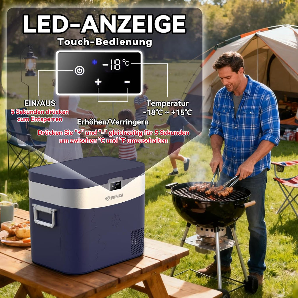 Nevera de compresor BINGI de 22L, mini refrigerador eléctrico portátil, congelador eléctrico de 12/24V CC, congelador portátil para coche, camión, picnic, camping y uso doméstico