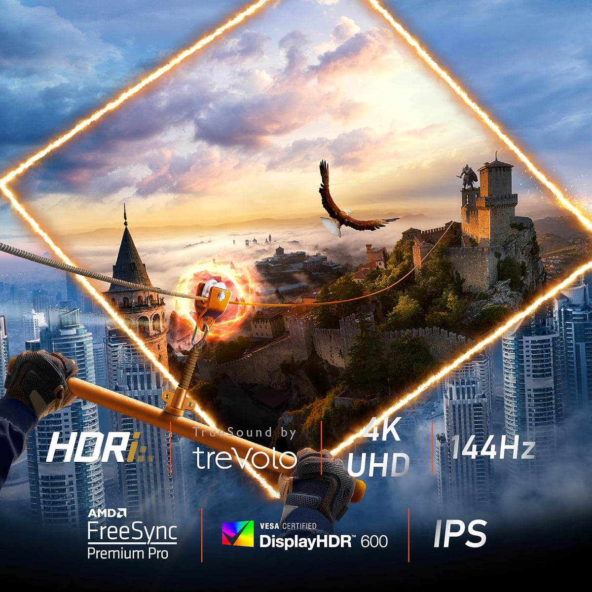 Monitor gaming 4K BenQ MOBIUZ EX3210U (32 pulgadas, IPS, 144 Hz, 1 ms, HDR 600, HDMI 2.1, ancho de banda completo de 48 Gbps, compatible con VRR para PS5, control remoto)