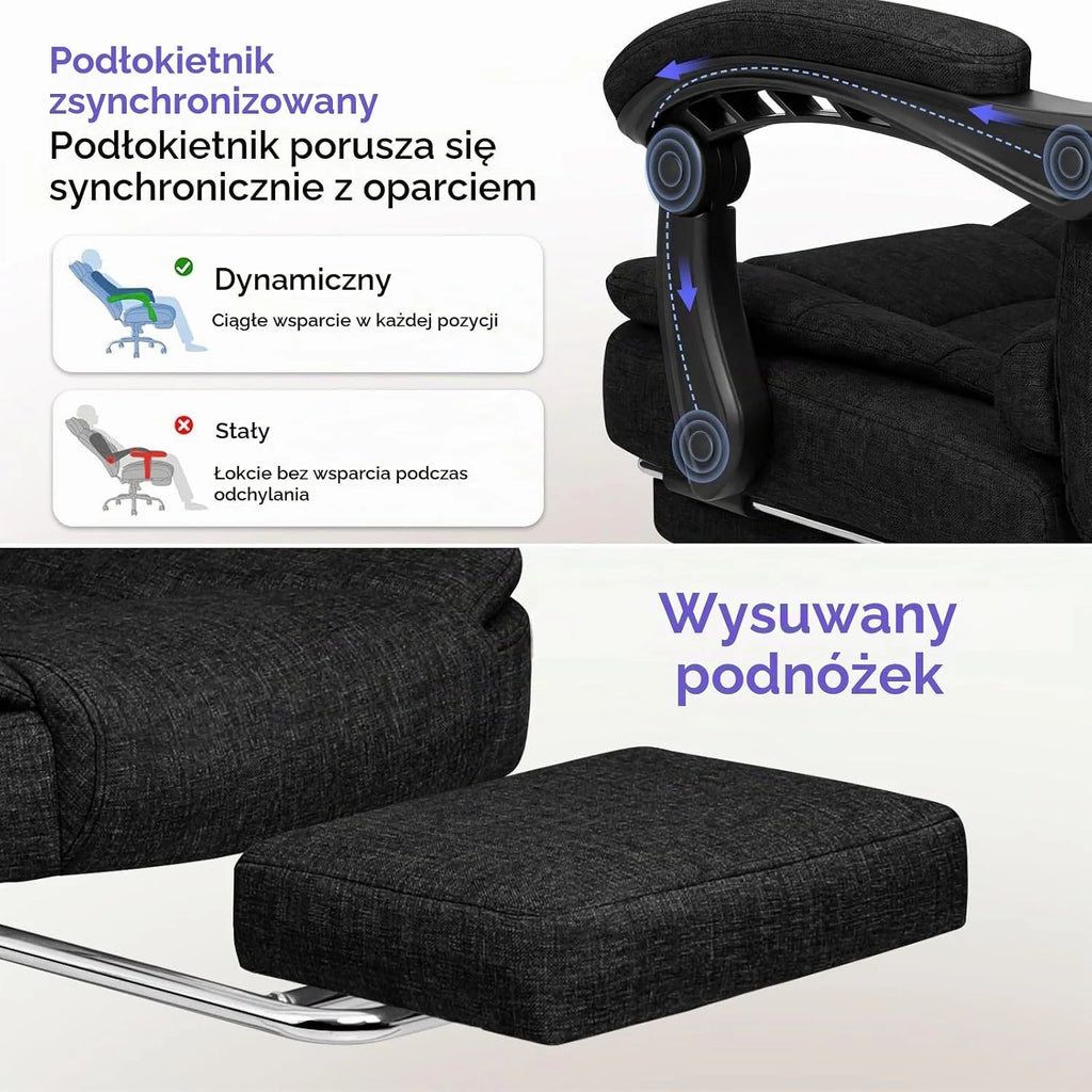 ALFORDSON CHAIR krzesło biurowe, krzesło komputerowe, krzesło gamingowe, obrotowe, do biurka komputerowego, ergonomiczne, wysokie oparcie z podparciem lędźwiowym i kółkami, materiał, czarny