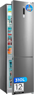 Frigorífico Combi No Frost Midea | 60 cm de ancho x 188 cm de alto | Inox | Nevera de libre instalación, 224 L + 86 L de congelador - Refrigerador de bajo consumo con congelador vertical