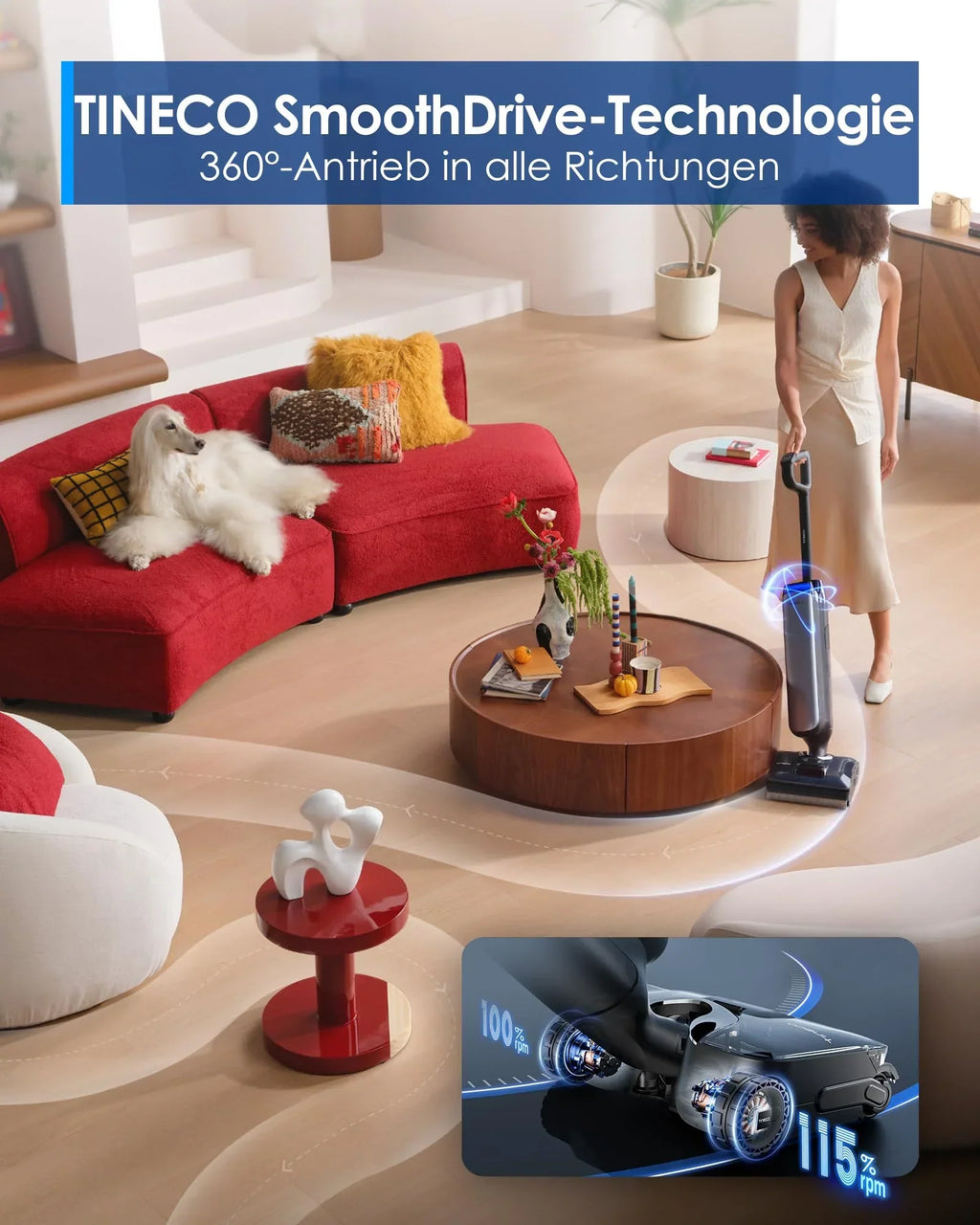 Aspiradora fregadora inteligente Tineco Floor ONE S9 Artist, SmoothDrive, DualBlock, diseño plano de 180°, secado Flashdry a 85°, 50 min, 22000Pa