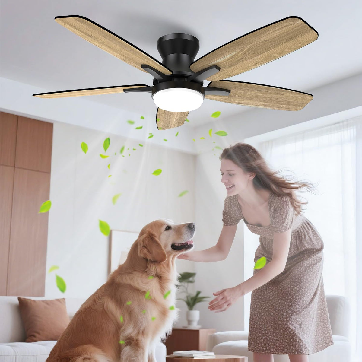 Ventilador de techo Airwit de 106 cm con iluminación y mando a distancia, ventilador de techo con luz, motor CC silencioso de 20 dB, LED de 18 W regulable, temporizador, aspas reversibles, para dormitorio y salón
