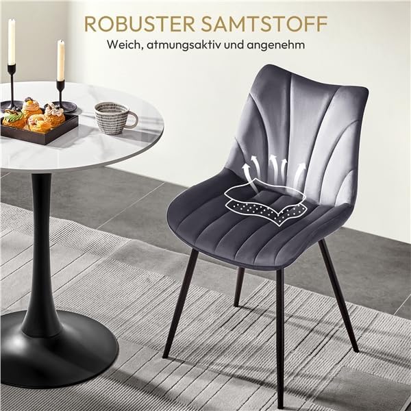 Juego de 6 sillas de comedor Yaheetech, sillas tapizadas con respaldo, para salón, cocina y comedor, asiento de terciopelo, con patas de metal, capacidad de carga de hasta 150 kg, gris oscuro