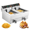Freidora eléctrica doble de 2 x 8L 3000W, freidora de sobremesa de acero inoxidable con control de temperatura y temporizador, doble cubeta y cestas