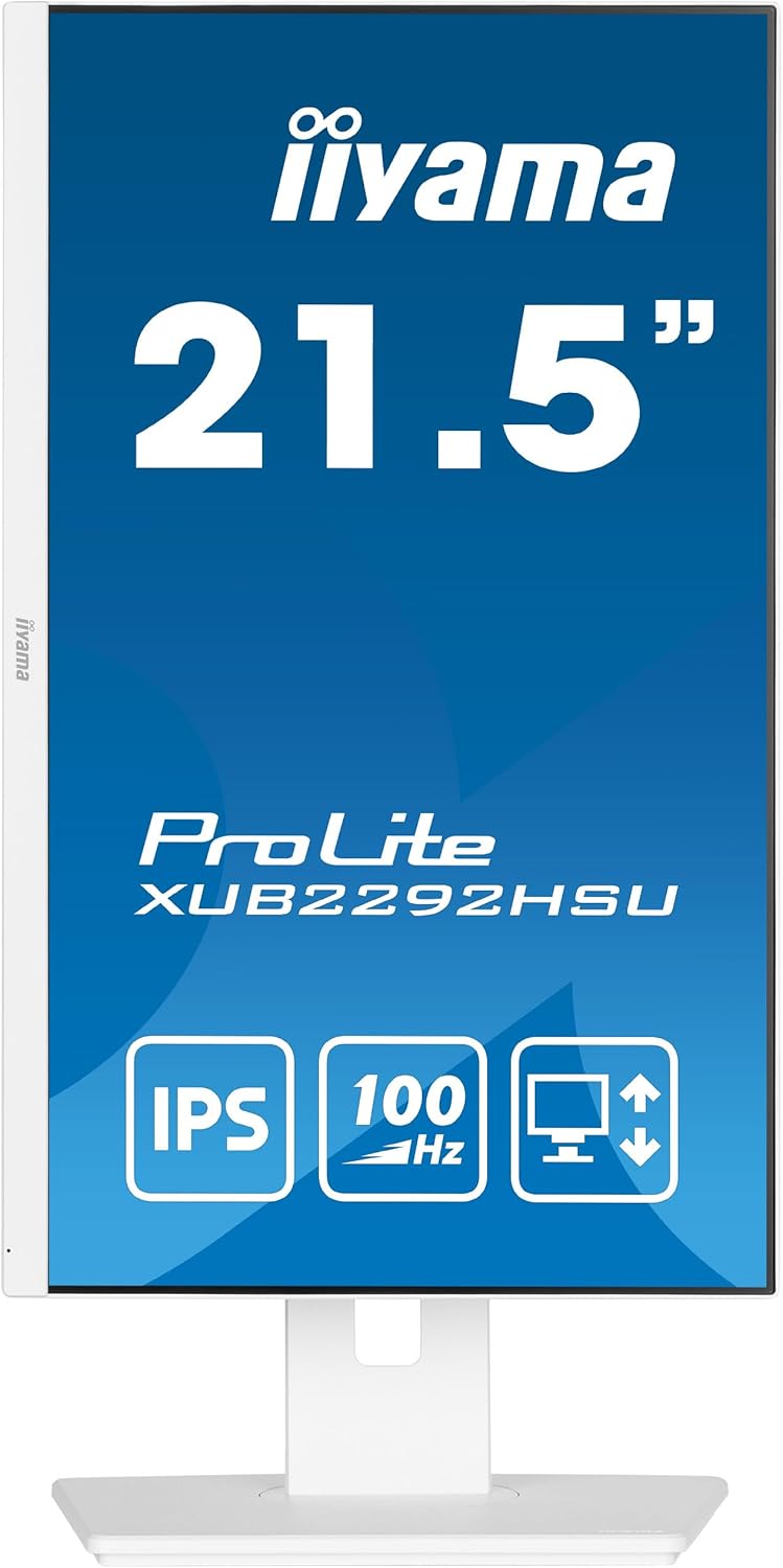 Monitor iiyama XUB2292HSU-W6 Prolite 21,5", Panel IPS, 1920x1080 a 100Hz, 0,4ms, 250 cd/m², 1000:1, Altavoces, HDMI, DP, HUB USB (4x3.2), VESA, Soporte ajustable en altura, i-Style Colour, TCO