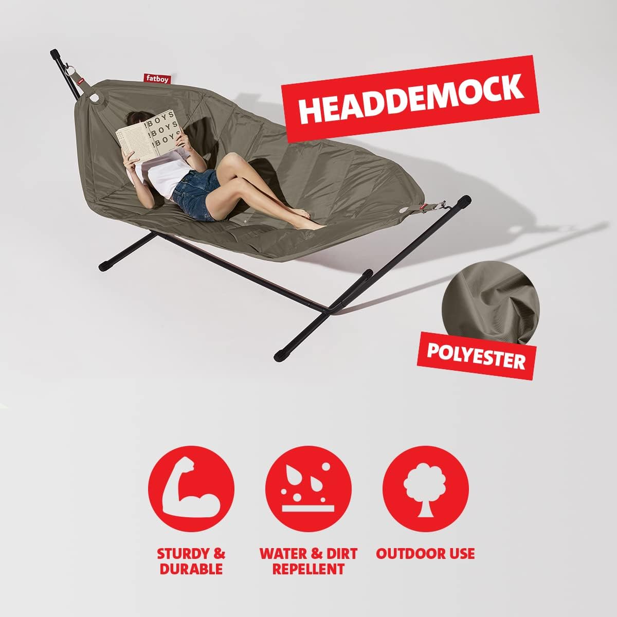 Hamaca Fatboy® Headdemock color topo - Hamaca con soporte - Apta para exteriores, jardín y terraza - 270 x 138 cm