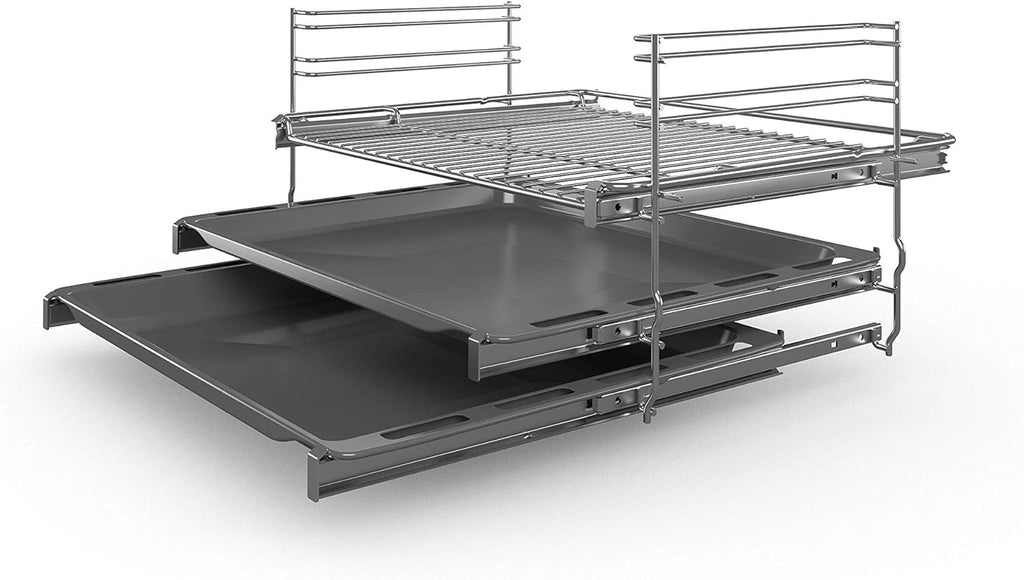 Cocina eléctrica de libre instalación Bosch Serie 4 HKR39C250, 60 cm de ancho, asistente de limpieza EcoClean Direct, aire caliente 3D para hornear en 3 niveles, control por pantalla LED, zona de cocción ampliable para recipientes grandes