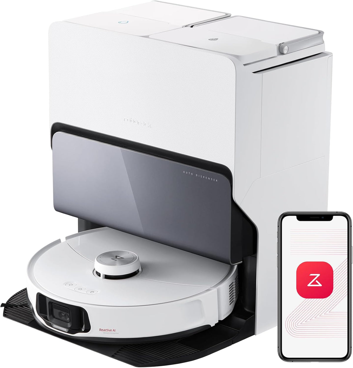 Roborock S8 MaxV Ultra Robot Aspirador con Estación 8 en 1, Robot Aspirador y Fregasuelos con Cepillo Lateral y Succión DuoRoller de 10000 Pa, Autolavado de Mopa y Bandeja a 60℃