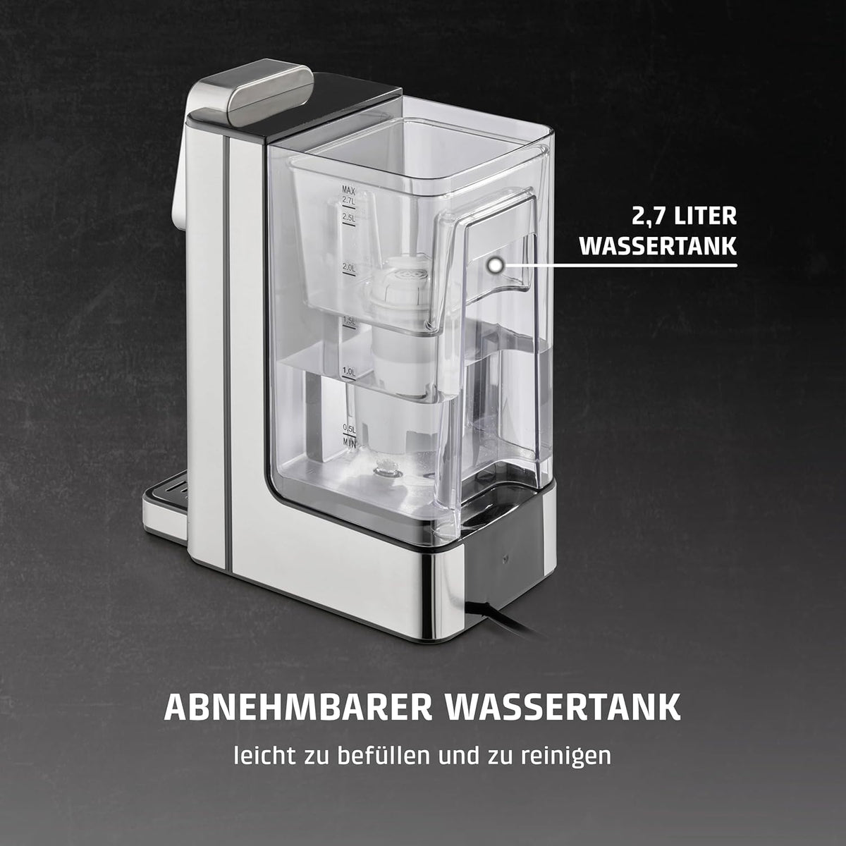 Dispensador de agua caliente CASO HW 660: agua caliente en pocos segundos, ahorra hasta un 50% de energía en comparación con los hervidores de agua, 8 niveles de cantidad, apto para comida de bebé, recordatorio de descalcificación integrado