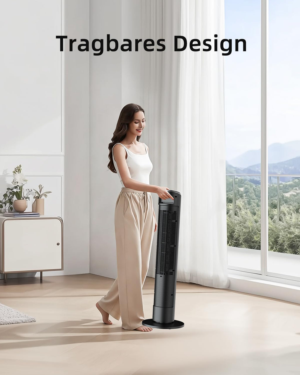Ventilador de torre silencioso Ateroll para dormitorio, ventilador de pie con control remoto, oscilación de 90°, 4 velocidades, 3 modos, temporizador de 12 h, pantalla LED, ventilador eléctrico de refrigeración de 91 cm, negro