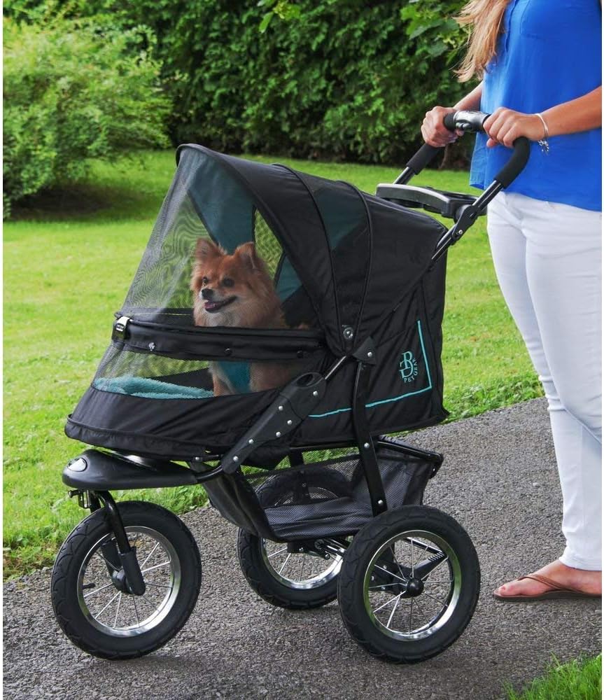 Cochecito para mascotas No-Zip NV para gatos/perros, entrada sin cremallera, plegado fácil con una sola mano, ruedas con relleno de gel, cojín de felpa + protector contra la intemperie incluidos, 3 colores