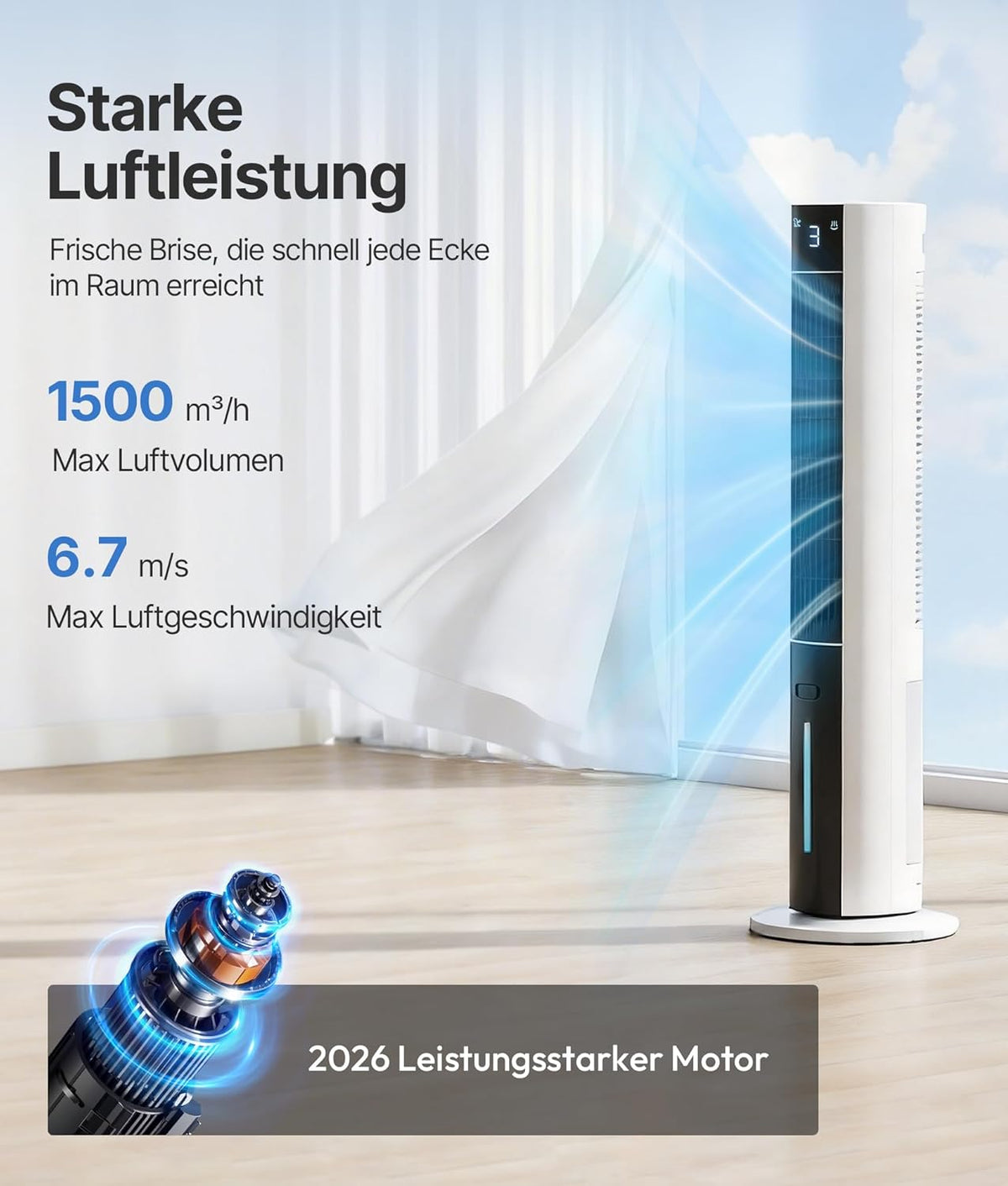 Ventilador de torre enfriador de aire con refrigeración por agua - Aire acondicionado portátil sin tubo de escape, ventilador con refrigeración silencioso, 3 modos-temporizador de 12 h-aroma-mando a distancia, para habitaciones y hogar