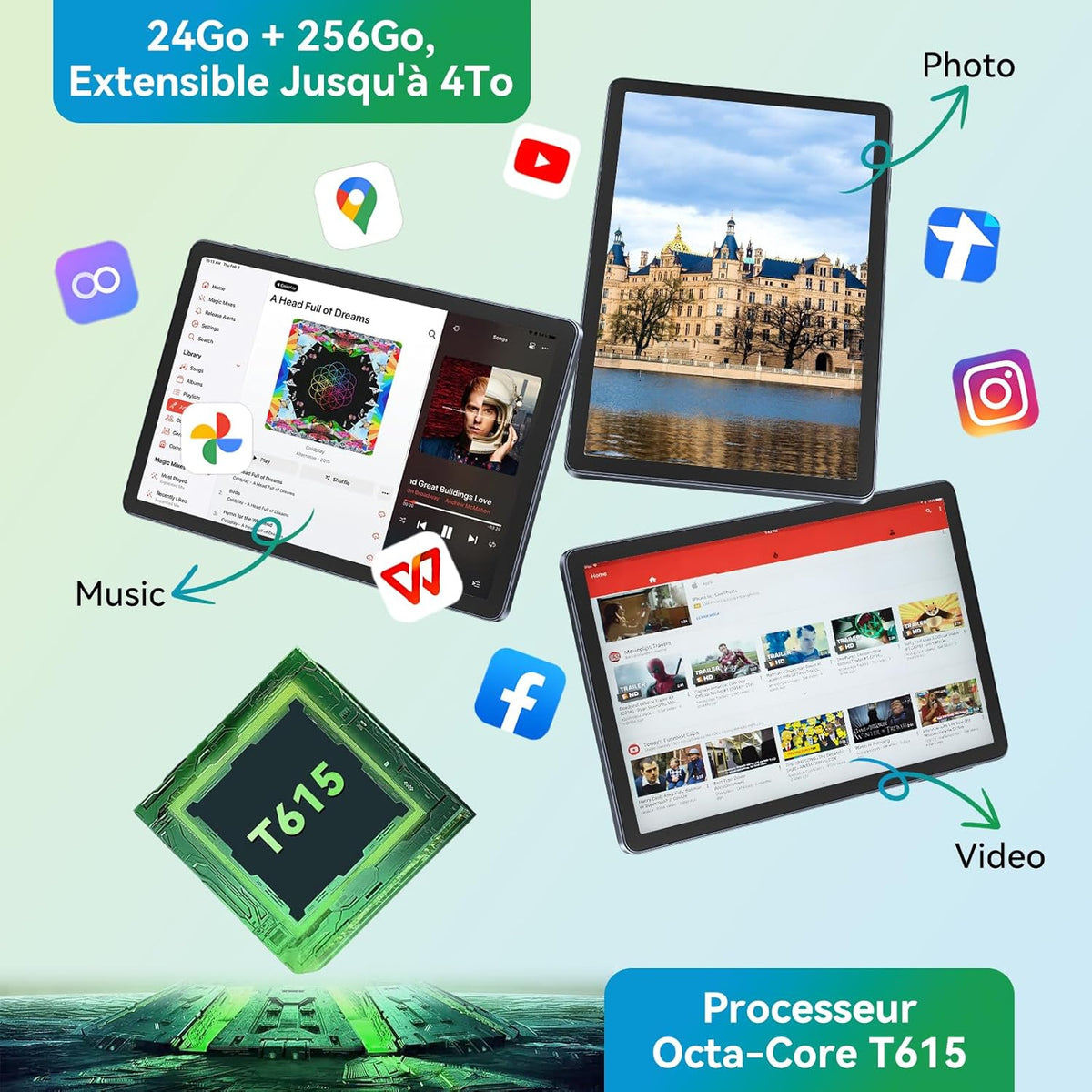 Tableta 4G W90 con tarjeta SIM - 24 GB + 256 GB (4 TB TF), tableta táctil de 11 pulgadas, pantalla FHD+ de 1920 * 1200, Android 15, 8000 mAh, 16 MP + 8 MP, Gemini AI, Widevine L1, GPS integrado