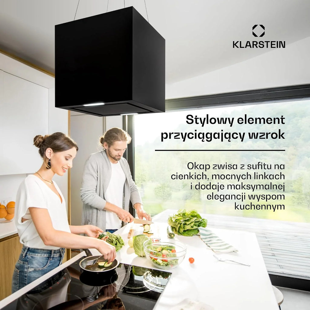 Klarstein Okap wyspowy żyrandolowy - Okap wiszący, wyspowy żyrandolowy, z filtrem, z recyrkulacją, Montaż sufitowy, 45 cm, czarny