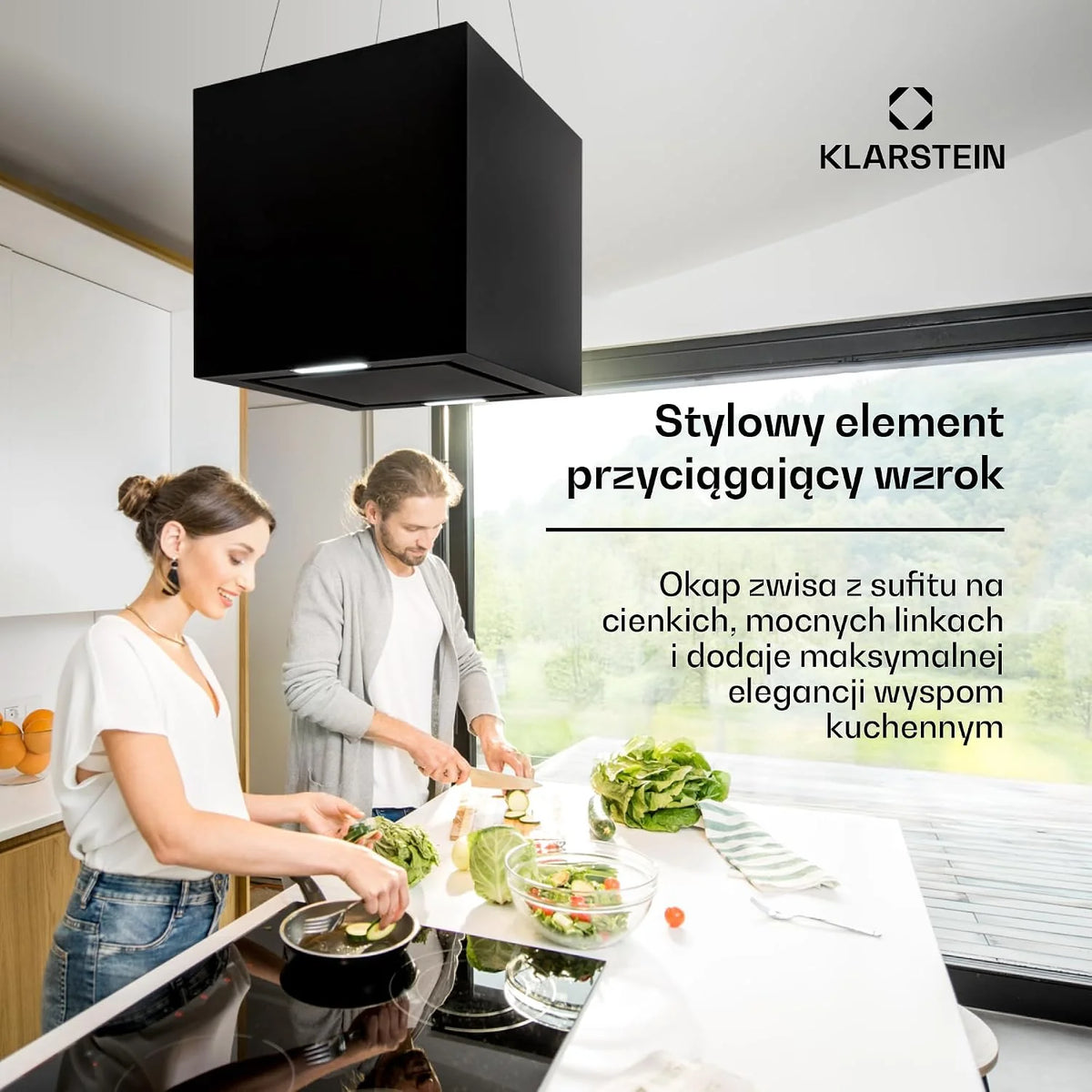 Klarstein Okap wyspowy żyrandolowy - Okap wiszący, wyspowy żyrandolowy, z filtrem, z recyrkulacją, Montaż sufitowy, 45 cm, czarny