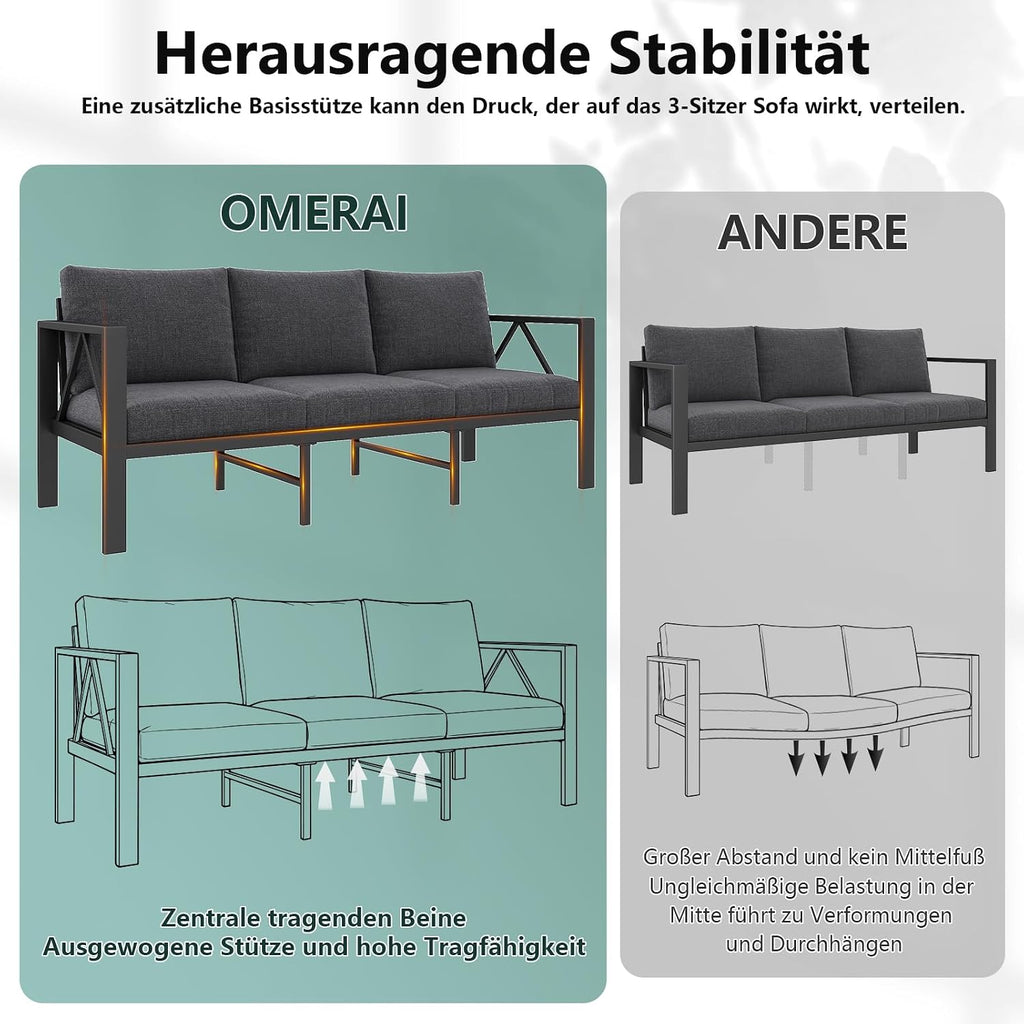 Conjunto de muebles de jardín de aluminio OMERAI de 5 piezas, incluye funda protectora impermeable para 7 personas, salón de jardín exterior con sofá, sillones y mesa, conjunto de jardín para jardín, terraza y balcón, gris oscuro