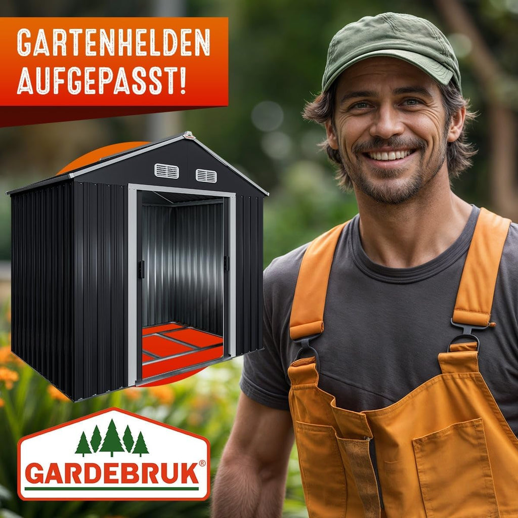 Caseta de jardín de metal GARDEBRUK® XL 2 m² con base 196x132x188 cm, puerta corredera, antracita, cobertizo de herramientas, caseta de jardín, armario 4 m³