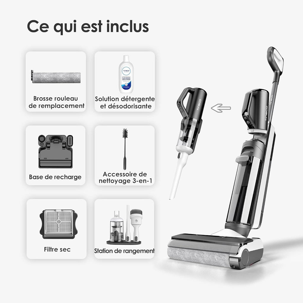 Aspiradora y fregadora inalámbrica inteligente Tineco Floor One S5 Combo, S5 Combo ideal para suciedad pegajosa y pelo de mascotas, ligera, ultrasilenciosa, pantalla inteligente