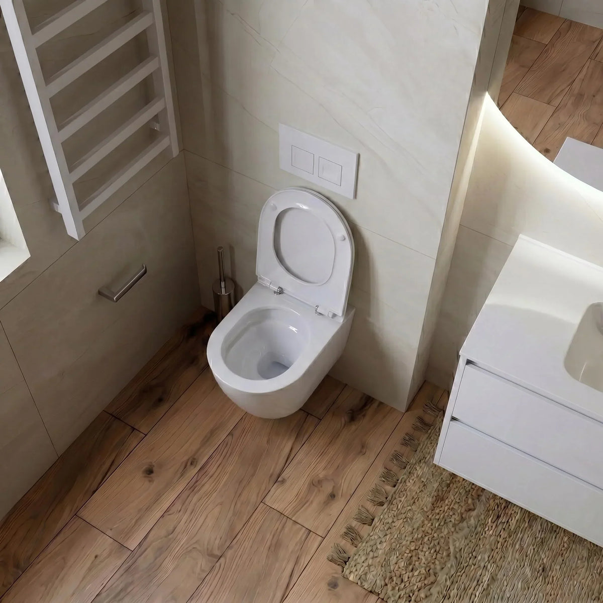 lavita Duofix Basic Inodoro suspendido Dalia blanco sin brida, sistema de descarga Tornado, asiento con cierre amortiguado, placa de accionamiento Delta 25