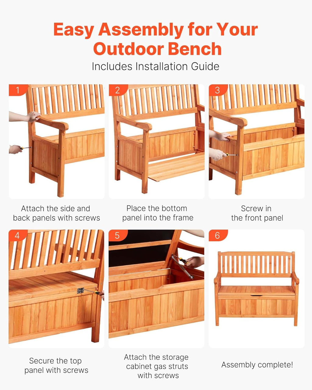 VEVOR Banco de jardín, banco con arcón de almacenamiento, banco de almacenaje, capacidad de carga de hasta 328 kg, asiento de jardín y decoración para porche, para terraza, jardín, balcón, 106,5x58,5x90,1 cm