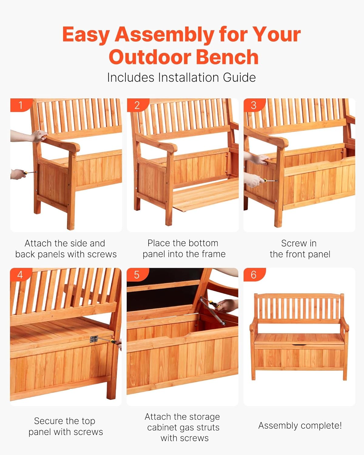 VEVOR Banco de jardín, banco con arcón de almacenamiento, banco de almacenaje, capacidad de carga de hasta 328 kg, asiento de jardín y decoración para porche, para terraza, jardín, balcón, 106,5x58,5x90,1 cm