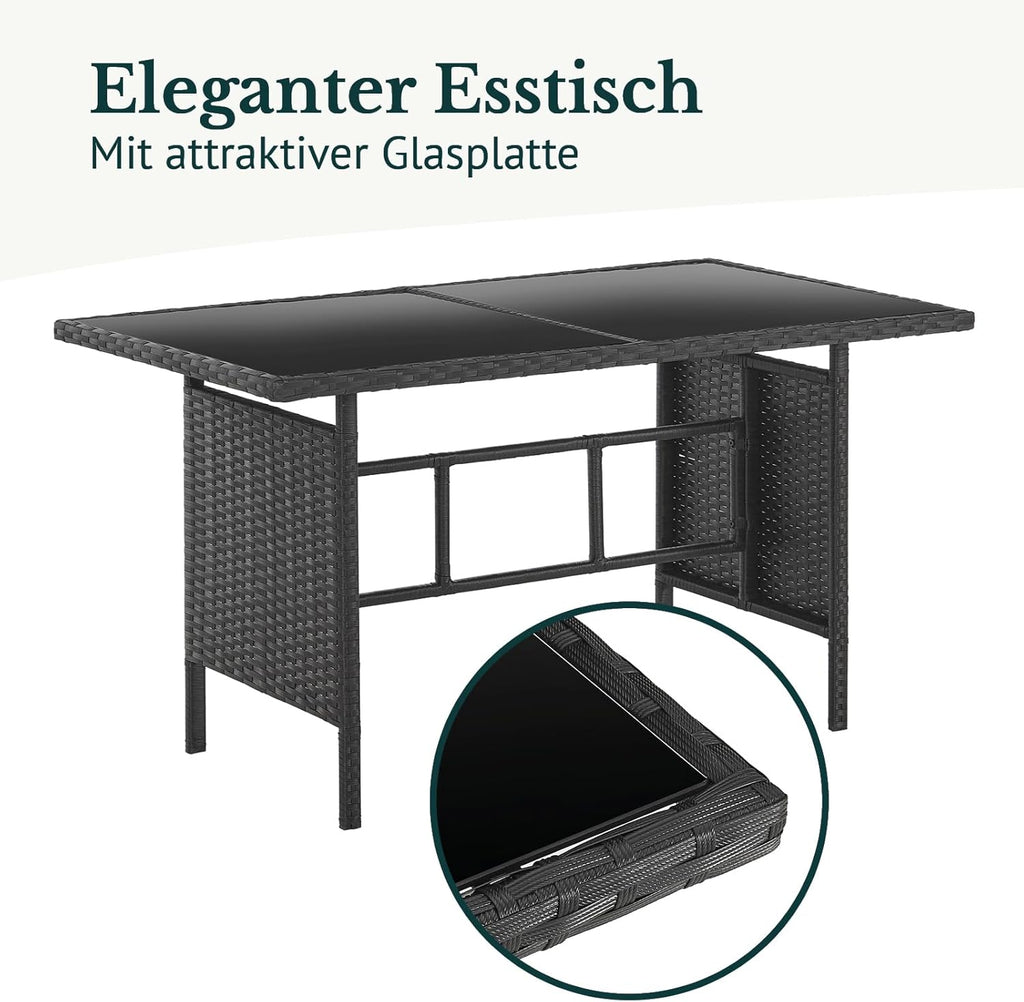 Set de muebles de jardín SVITA Denver de poliratán, grupo de comedor, salón, mesa de comedor, negro