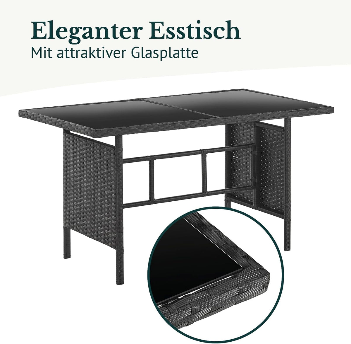 Set de muebles de jardín SVITA Denver de poliratán, grupo de comedor, salón, mesa de comedor, negro