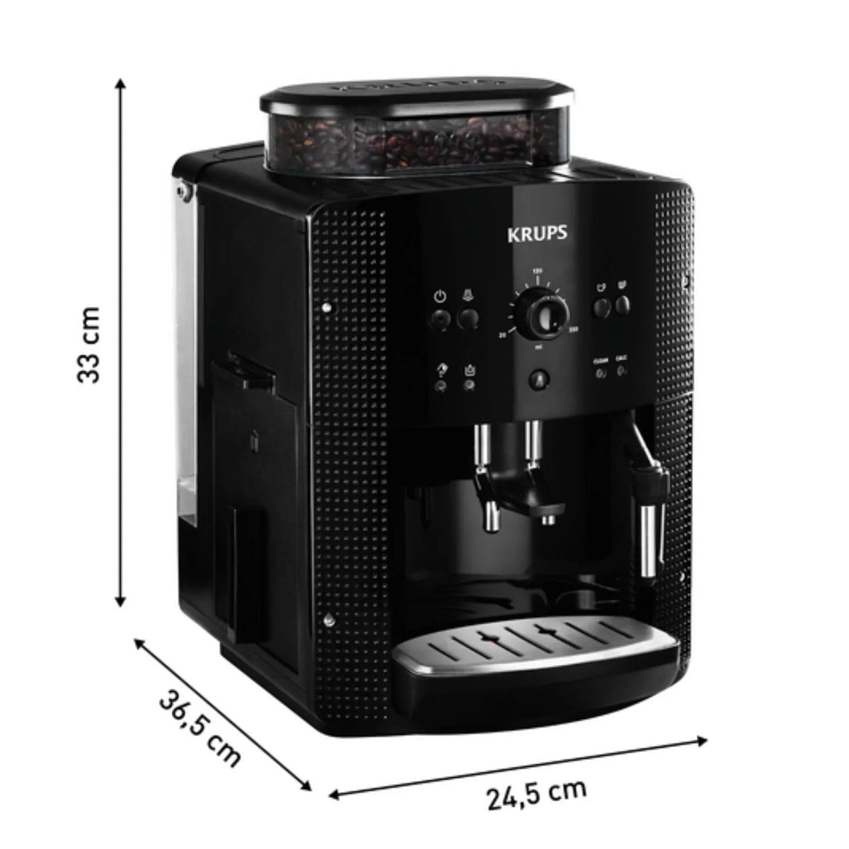 2025 Krups Essential - Cafetera superautomática, 15 bares de presión, molinillo cónico de metal, con selección de cantidad e intensidad de café, 1,7 l, 1 taza, acero, pantalla LCD + accesorios para leche