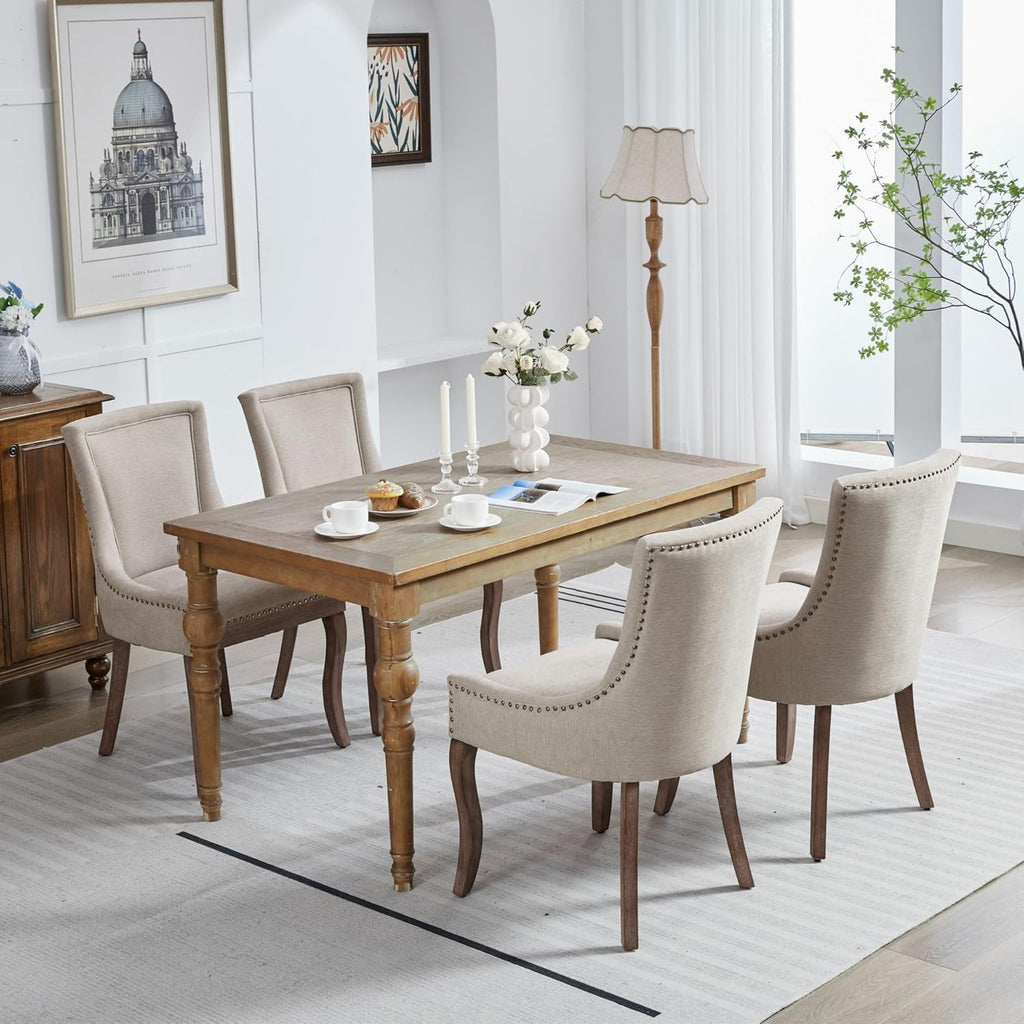Juego de 4 sillas de comedor, juego de 4 sillas de cocina, sillas con respaldo alto y capitoné, silla de comedor tapizada en tela de chenilla suave con patas de madera, decoración de remaches metálicos, capacidad de carga de 150 kg