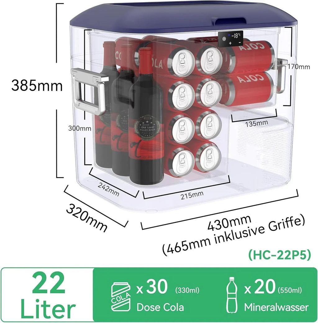 Nevera portátil con compresor HC-22P5 22L para coche con 12/24V CC, 230V CA y función de congelación