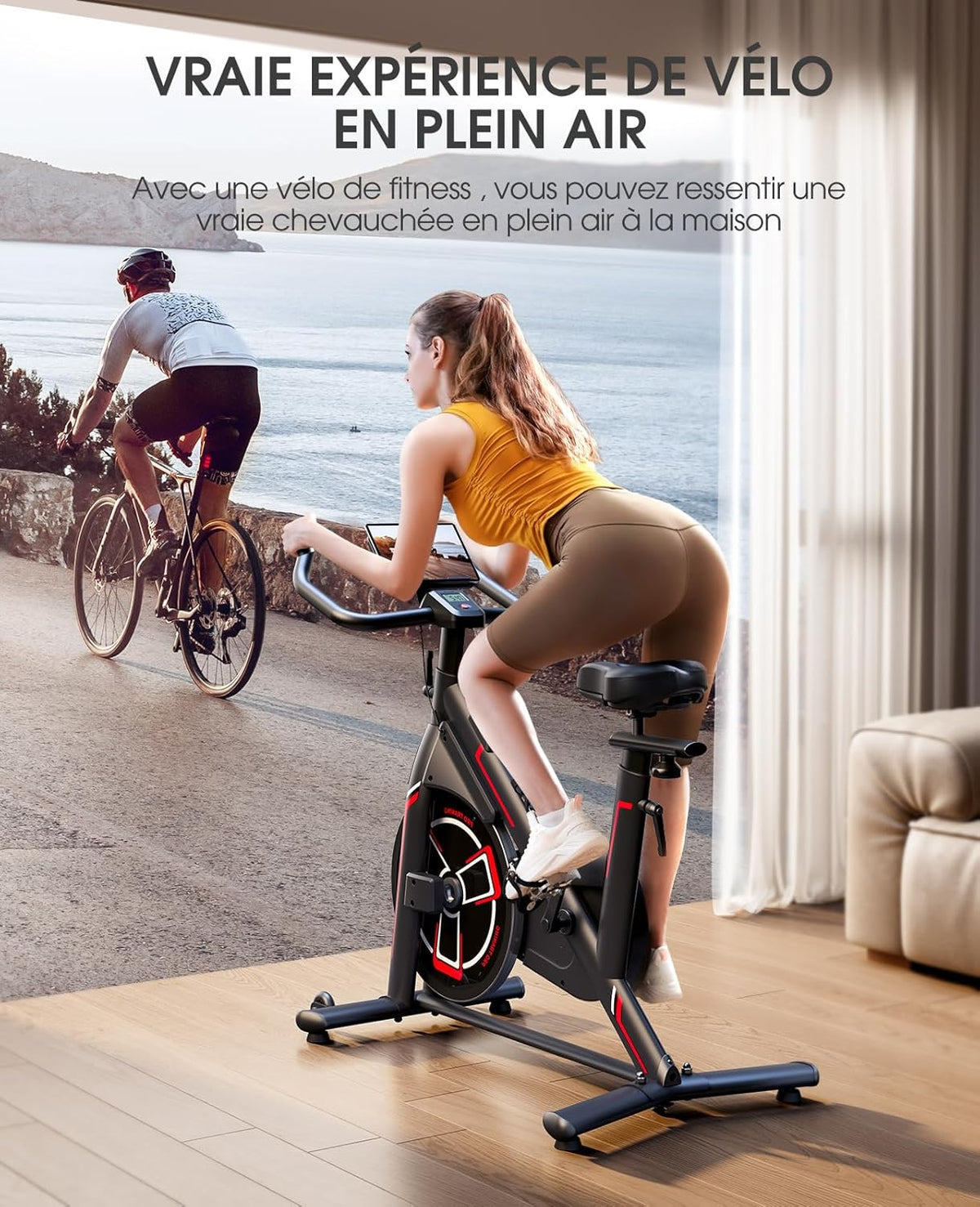 TOPUTURE Bicicleta estática conectada con App, bicicleta estática con 100 niveles de resistencia magnética, silenciosa, ergómetro LCD, bicicleta de ejercicio cardiovascular, personalice su deporte en casa, capacidad 150 kg