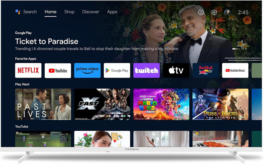 THOMSON Televisor UHD de 55 pulgadas (139 cm) Smart Android TV (WLAN, HDR, Triple sintonizador DVB-C/S2/T2, control por voz) - 55UA5S13W-2023