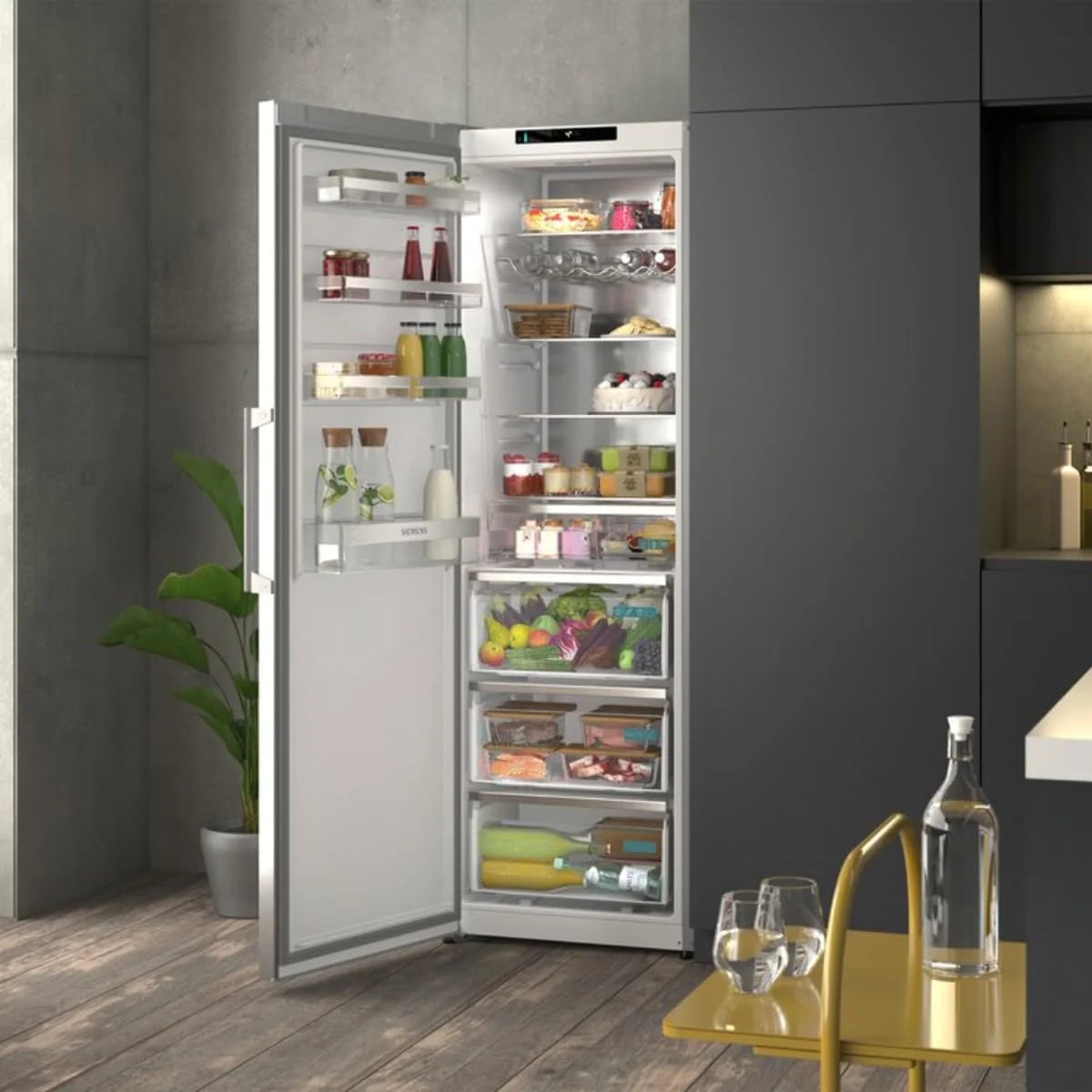 Siemens iQ300 lodówka wolnostojąca XXL 186,2 x 59,5 cm, KS36NVICG, chłodzenie 402 l, Total noFrost, hyperFresh 0°C, szuflady LED, oświetlenie LED, tylna ścianka, ochrona przed odciskami palców stal