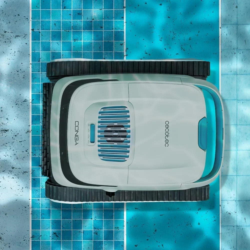 Robot limpiafondos Cecotec para suelos, paredes y línea de flotación Conga Pooldroid 5000 TotalClean Pearl. Superficies 100m2, pendiente máx. 90º, limpieza ordenada, autonomía 100min, capacidad 4L