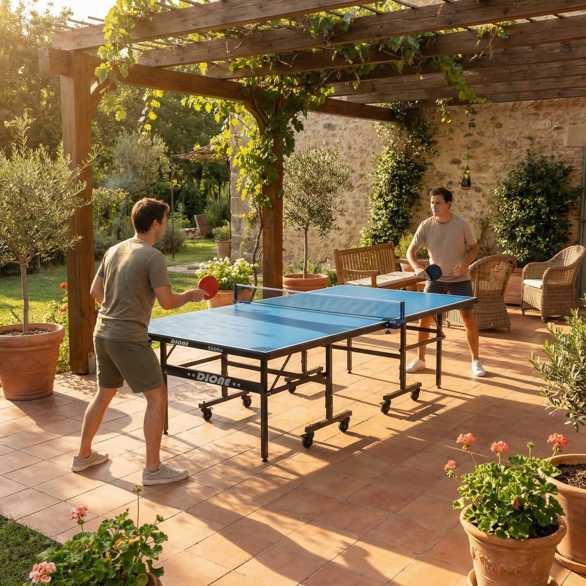 Mesa de ping-pong para exterior S500o plegable, 6 mm, resistente a la intemperie, 274 x 152,5 x 76 cm, con ruedas y función de entrenamiento individual