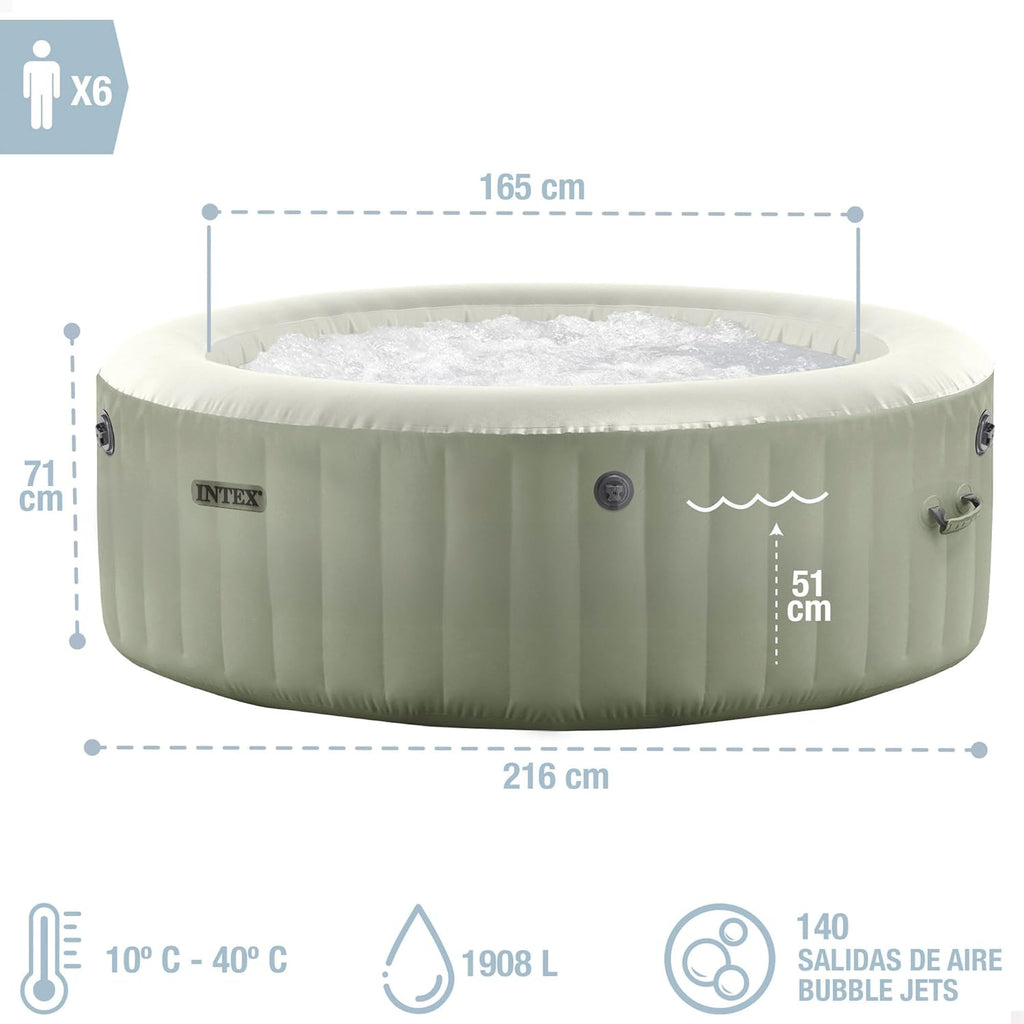 Set de spa inflable redondo Intex para 6 personas, color verde oliva, 28428NP (inflado 216 cm x 71 cm)