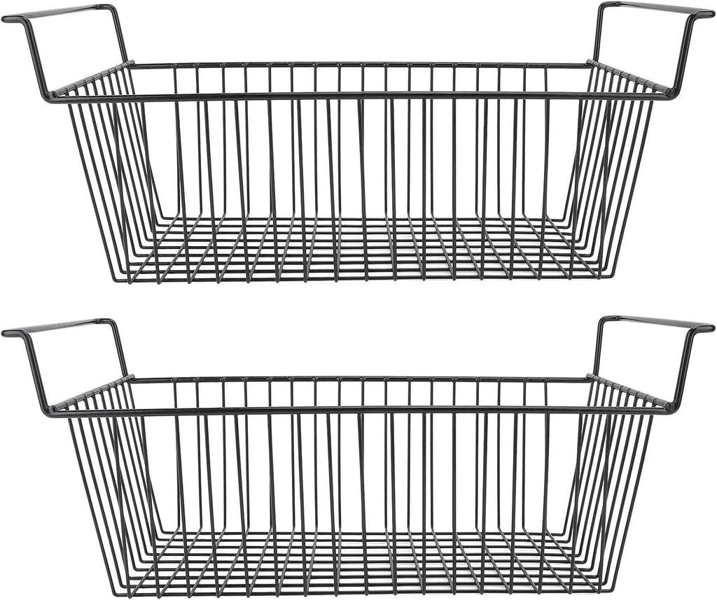 Mingzhe Pojemniki z zamrażarką skrzyniową Możliwość Układania w Stosy Czarny Głęboki Kosz do Przechowywania w Kuchni 2 szt. Drutu Metalowego (Dł. 70 cm x szer. 30 cm x wys. 27 (uchwyt 8,5)