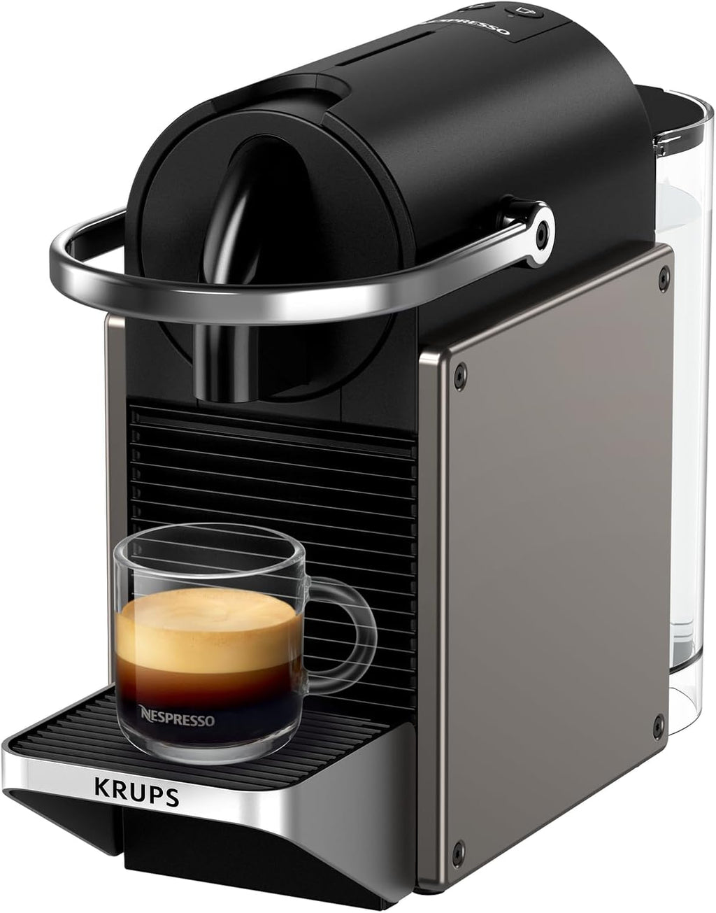 Cafetera de cápsulas Krups Nespresso Pixie Redesign, 1260 W, depósito de agua de 0,7 l, Espresso o Lungo, ahorro de energía, cápsulas reciclables, incluye set de bienvenida, Titanio, XN306T10