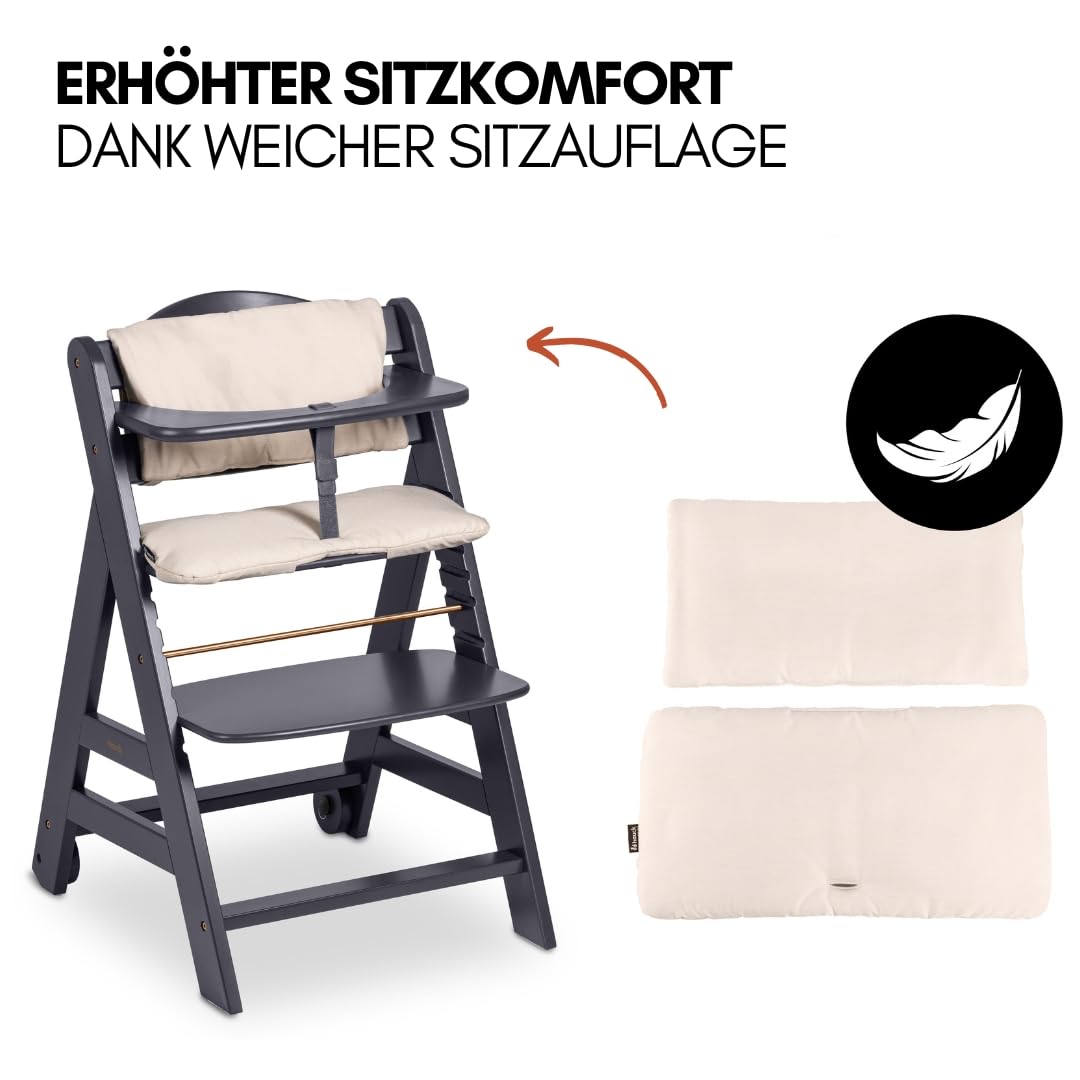 hauck Trona Beta+ Newborn Set Premium Dark Grey - Set de trona para bebé desde el nacimiento con accesorio para recién nacido Bouncer, cojín de asiento y bandeja - Gris oscuro