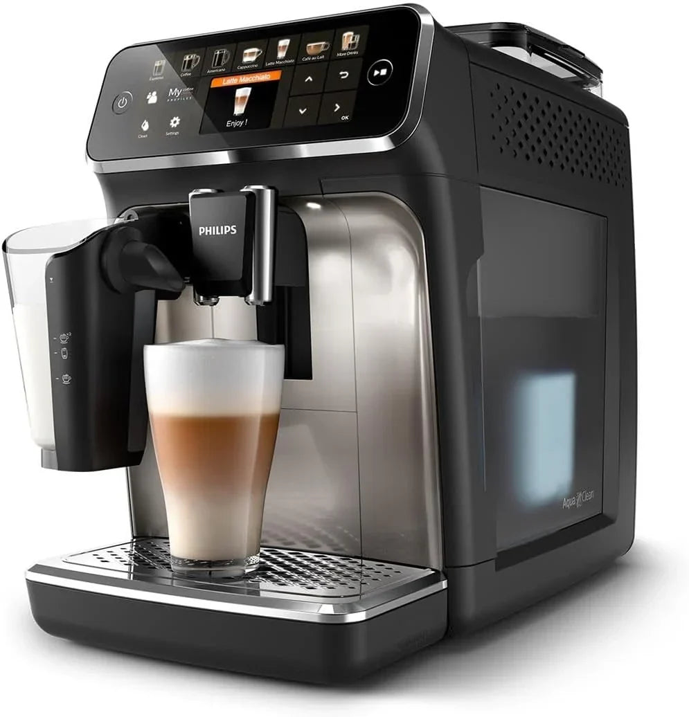 Cafetera espresso automática Philips Serie 5400: disfrute de 12 bebidas, sistema LatteGo de limpieza rápida, pantalla TFT intuitiva, ajustes de café personalizables, diseño de cocina de primera calidad (EP5441/50)