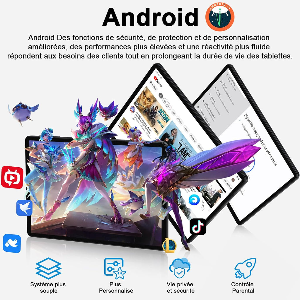 Tableta Android de 11 pulgadas con 24 GB de RAM y 256 GB de ROM (TF/2 TB), procesador Octa-Core de 2,0 GHz, WiFi 2,4G/5G, Bluetooth 5.0, Widevine L1, 8000 mAh, 5 MP + 13 MP, FHD 1280 x 800 píxeles, pantalla táctil con funda - Negro