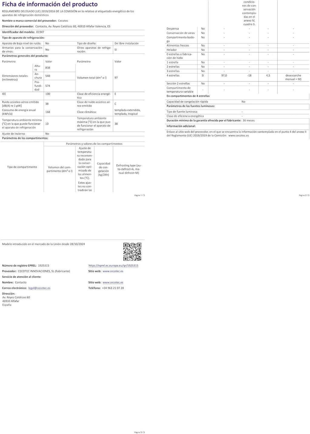 Cecotec Zamrażarka Szafa 97 L Bolero CoolMarket TF 97 Czarna. Klasa energetyczna E, Kompaktowa konstrukcja, Drzwi odwracalne, 3 szuflady, Wymiary 55,1 x 57,5 x 83,5 cm, Kolor czarny