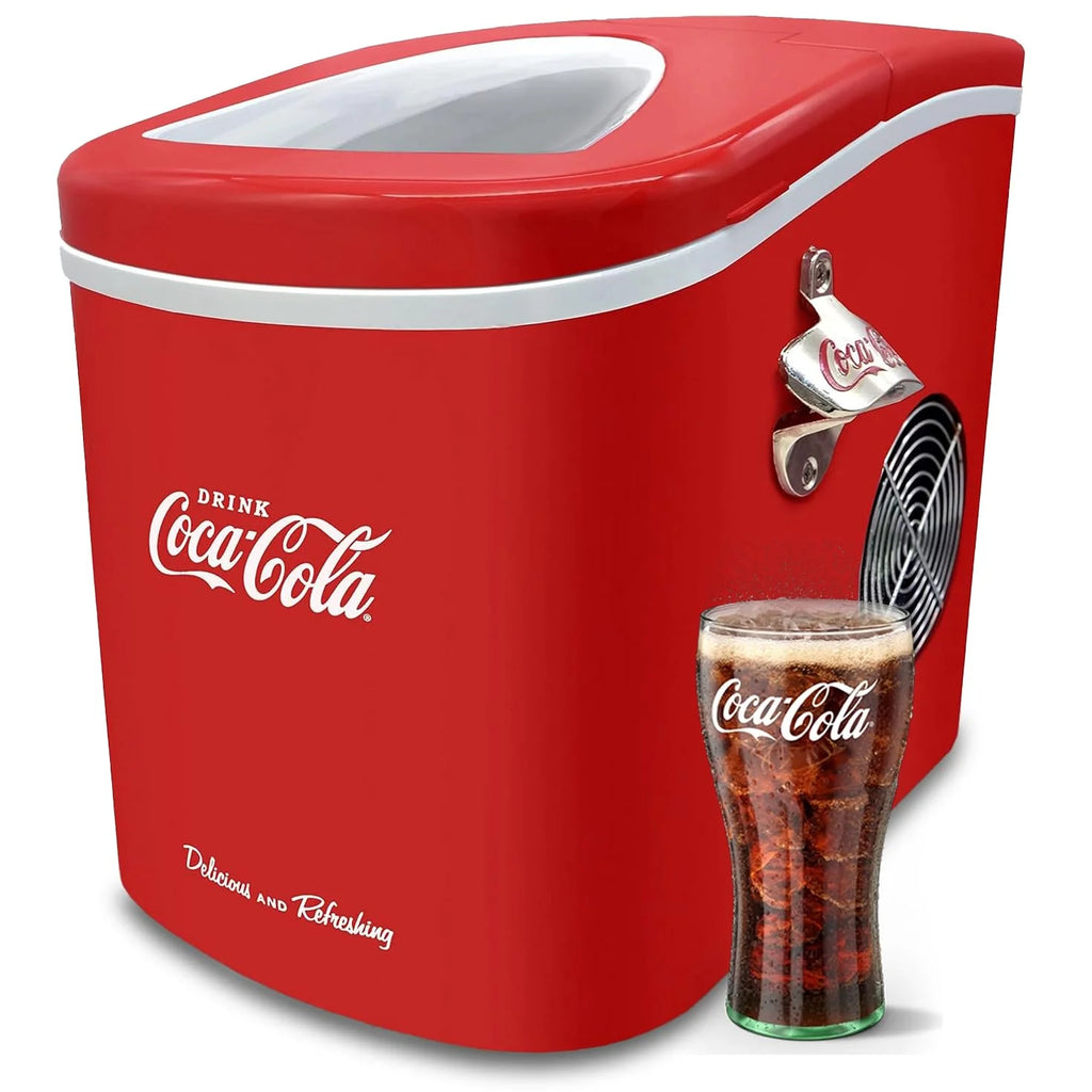 Salco Coca Cola kostkarka do lodu – maszyna do lodu w 2 rozmiarach – 12 kg kostek lodu dziennie – wzornictwo retro – przenośna kostkarka do kostek lodu do koktajli, napojów i imprez