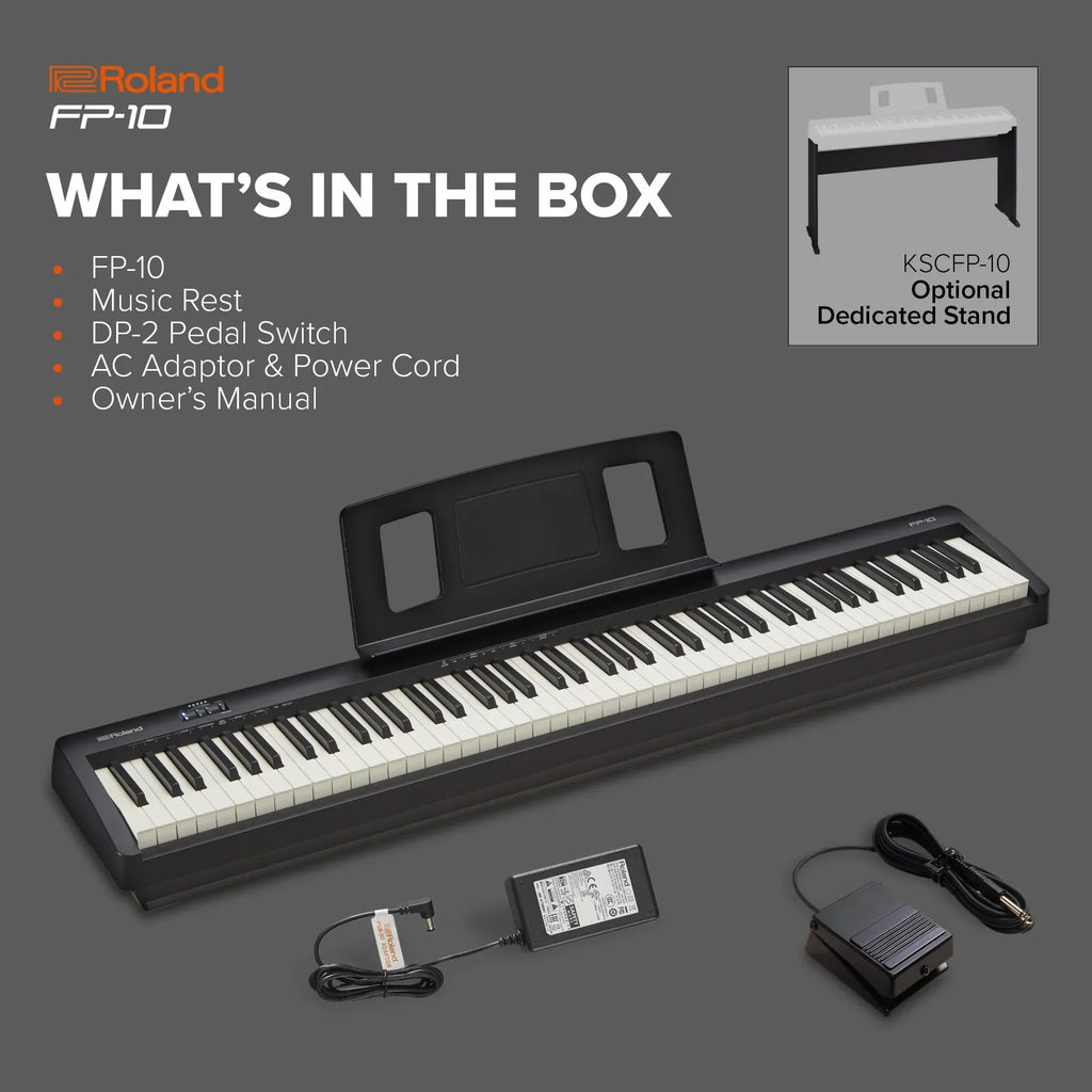 Piano digital compacto Roland FP10 de 88 teclas con sonido SuperNATURAL y altavoces integrados