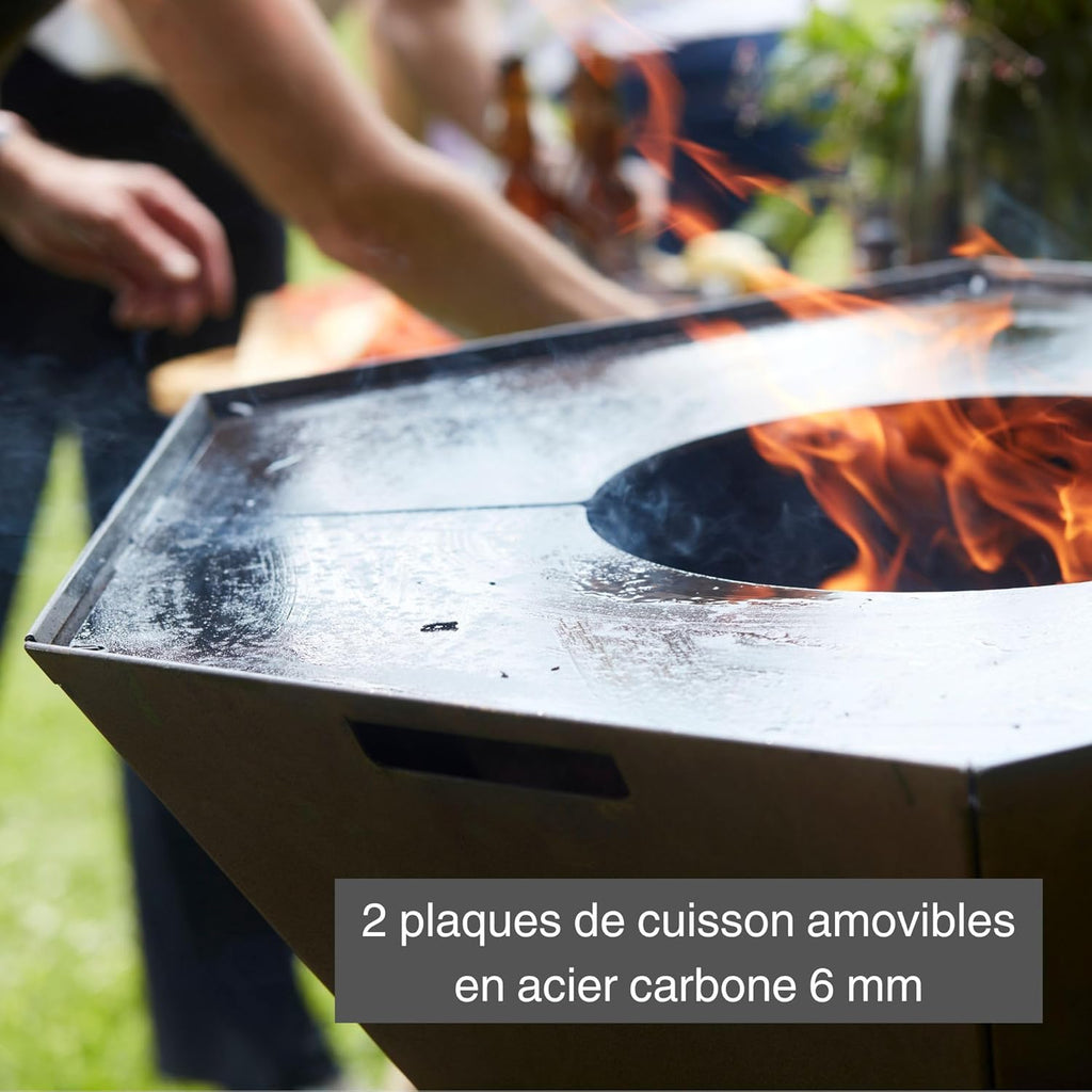 Barbecue brasero Barbecook Nestor Original, barbacoa de leña para exteriores con plancha de acero corten, 92x92x101 cm