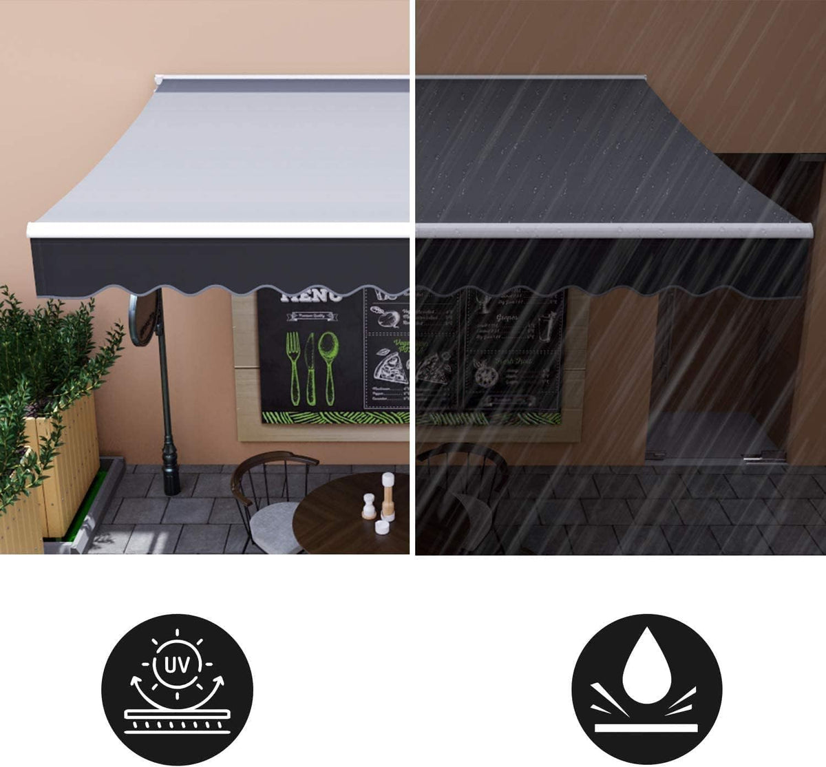Toldo articulado manual, 300 x 250 cm, toldo de brazos extensibles, toldos, ajustable, con protección UV, resistente a la lluvia, para terrazas exteriores, balcones, antracita