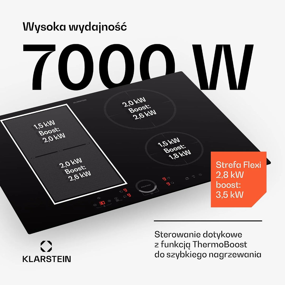 Klarstein Płyta indukcyjna, płyta kuchenna z ceramiki szklanej, 7000 W, płyta indukcyjna z 4 płytami, płyta indukcyjna do zabudowy z ekranem dotykowym i timerem, nowoczesne płyty grzewcze z