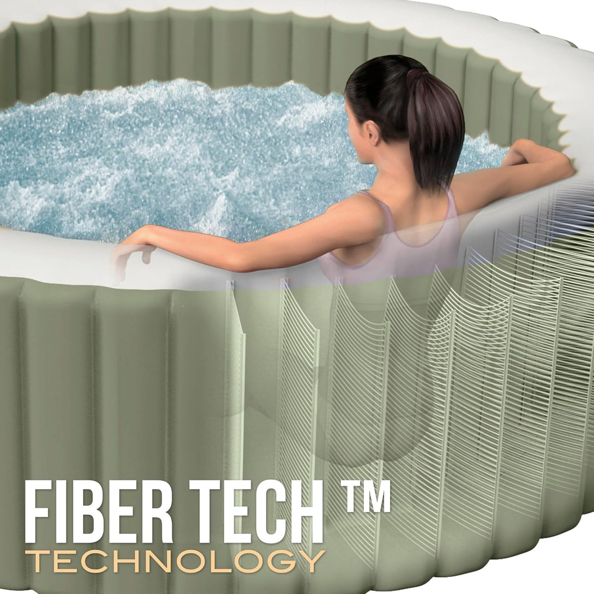 Set de spa inflable redondo Intex para 6 personas, color verde oliva, 28428NP (inflado 216 cm x 71 cm)